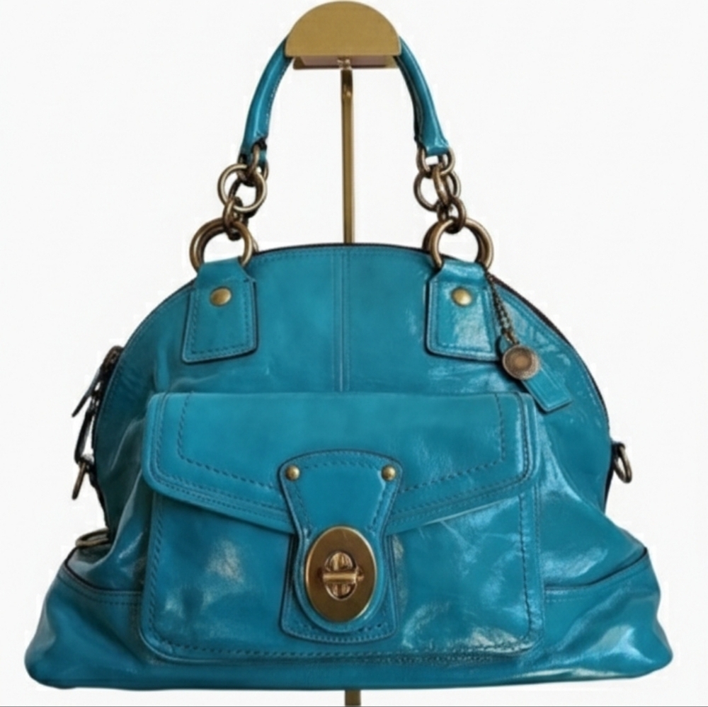 Coach 2008 Limited Edition Francine Turnlock Satchel Turquoise Legacy Lining - Picture 16 of 16